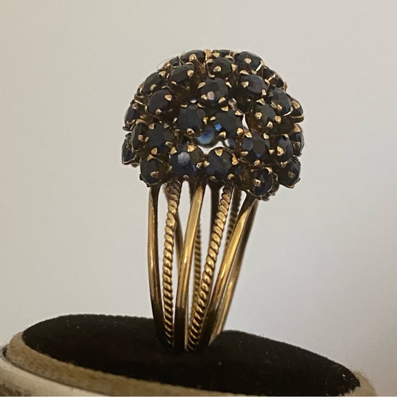 14k yellow gold Cocktail Bombe Sapphire Ring 1950-1960 Estate Vintage Sputnik - Picture 6 of 7